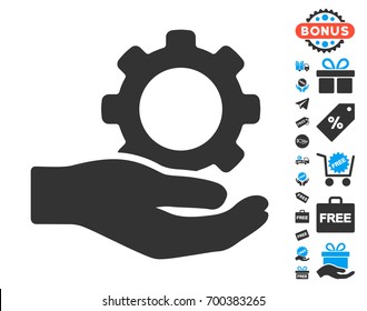 Engineering Service Gear Hand gray pictograph with free bonus pictograph collection. Vector illustration style is flat iconic symbols.