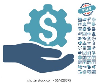 Engineering Service icon with bonus calendar and time management images. Vector illustration style is flat iconic bicolor symbols, cyan and blue colors, white background.