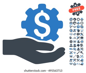 Engineering Service icon with bonus tools symbols. Vector illustration style is flat iconic bicolor symbols, smooth blue colors, white background.