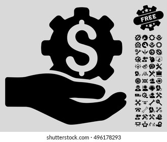 Engineering Service icon with bonus tools graphic icons. Vector illustration style is flat iconic symbols, black color, light gray background.