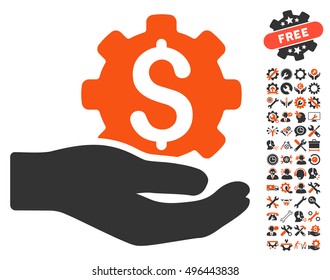 Engineering Service icon with bonus tools pictograph collection. Vector illustration style is flat iconic bicolor symbols, orange and gray colors, white background.