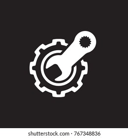 Engineering Service Icon. Gear and Wrench. Repair Symbol. Flat Line Pictogram. Isolated on white background.