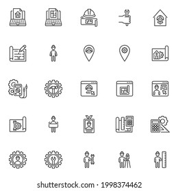 Engineering service line icons set. linear style symbols collection, outline signs pack, vector graphics. Set includes icons as engineer, architect, builder, designer, constructor, surveyor engineer