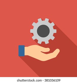 Engineering Service long shadow vector icon. Style is a flat symbol with rounded angles on a colored square button.