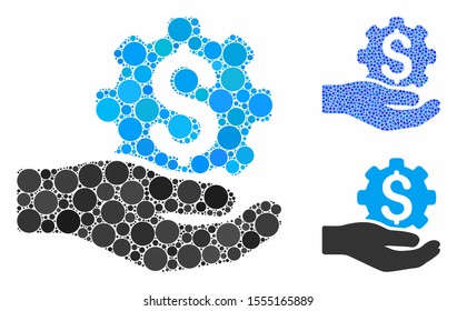 Engineering service price mosaic of filled circles in various sizes and color tinges, based on engineering service price icon. Vector filled circles are composed into blue illustration.
