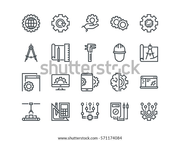 Engineering Set Outline Vector Icons Includes Stock Vector (Royalty ...