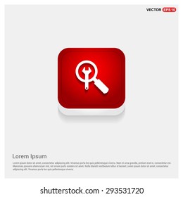 engineering sign Search Wrench icon - abstract logo type icon - Red abstract 3d button with light board and shadow on gray background. Vector illustration