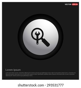 engineering sign Search Wrench icon - abstract logo type icon - Realistic Silver metal button abstract black background. Vector illustration