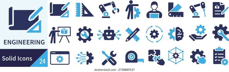 Engineering Silhouette Icon Set – Vector Technology and Mechanical Symbols
