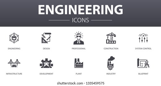 engineering simple concept icons set. Contains such icons as design, professional, System Control, Infrastructure and more, can be used for web, logo, UI/UX