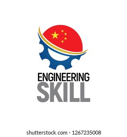 Engineering Skills Vector Logo with China Flag