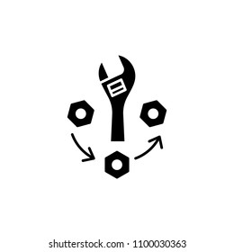 Engineering stages black icon concept. Engineering stages flat  vector symbol, sign, illustration.