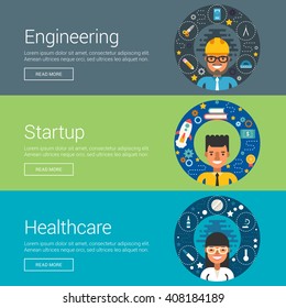 Engineering. Startup. Healthcare. Flat Design Vector Illustration Concepts for Web Banners and Promotional Materials
