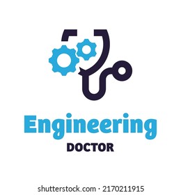 Logo de ingeniería y estetoscopio de estilo moderno. sobre un fondo blanco, logo médico de Concept