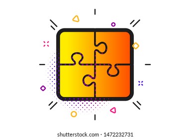 Engineering strategy sign. Halftone circles pattern. Puzzle icon. Classic flat puzzle icon. Vector