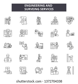Engineering and surveing services line icons, signs, vector set, outline illustration concept 