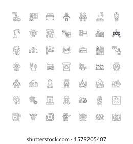 Engineering system linear icons, signs, symbols vector line illustration set