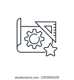 Engineering task with a star. Vector linear illustration icon isolated on white background.