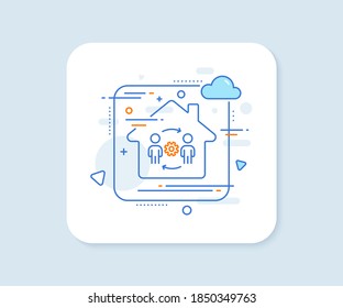 Engineering team line icon. Abstract vector button. Engineer or architect group sign. Working process symbol. Engineering team line icon. Home concept badge. Vector