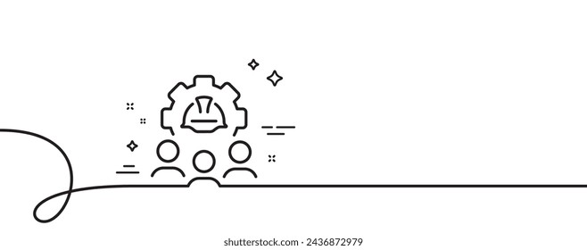 Engineering team line icon. Continuous one line with curl. Engineer or architect group sign. Construction helmet symbol. Engineering team single outline ribbon. Loop curve pattern. Vector