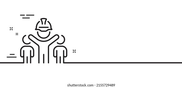 Engineering team line icon. Engineer or architect group sign. Construction helmet symbol. Minimal line illustration background. Engineering team line icon pattern banner. Vector