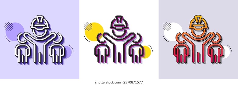 Engineering team line icon. Halftone dotted pattern. Gradient icon with grain shadow. Engineer or architect group sign. Construction helmet symbol. Line engineering team icon. Various designs. Vector