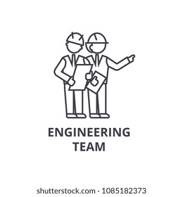 engineering team vector line icon, sign, illustration on background, editable strokes