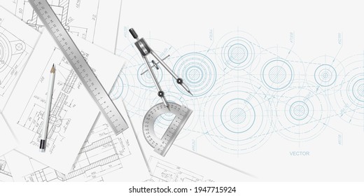 Engineering Technical Banner .Technical Drawing Background.School Education.Vector Illustration .	