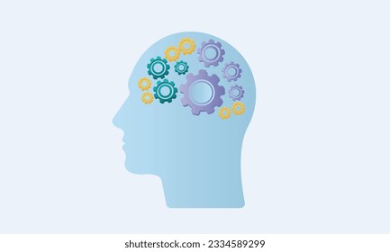 Engineering technological cogwheels placed in human head shape.on white background.Vector Design Illustration.