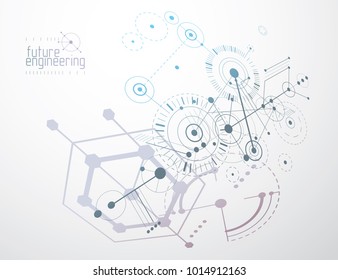 Engineering technological vector wallpaper made with hexagons, circles and lines. Modern geometric composition can be used as template and layout. Abstract technical background.