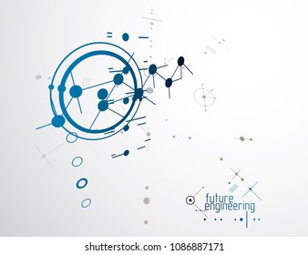 Engineering technological vector wallpaper made with circles and lines. Modern geometric composition can be used as template and layout. Abstract technical background.