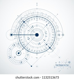 Engineering technological vector wallpaper made with circles and lines. Modern geometric composition can be used as template and layout. Abstract technical background.