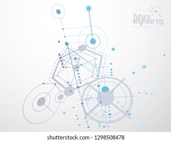 Engineering technological vector wallpaper made with hexagons, circles and lines. Modern geometric composition can be used as template and layout. Abstract technical background.