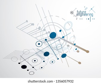Engineering technological vector wallpaper made with circles and lines. Modern geometric composition can be used as template and layout. Abstract technical background.