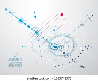 Engineering technological vector wallpaper made with circles and lines. Modern geometric composition can be used as template and layout. Abstract technical background.