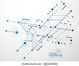 Engineering technological vector wallpaper made with circles and lines. Modern geometric composition can be used as template and layout. Abstract technical background.
