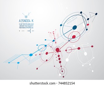 Engineering technological vector wallpaper made with circles and lines. Modern geometric composition can be used as template and layout. Abstract technical background.