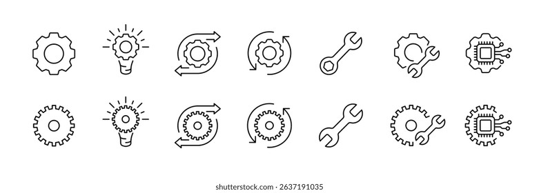 Engineering and technology icons for mechanical and digital concepts