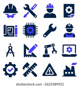 Engineering and Technology Icons Set Industrial Design, Manufacturing, and Automation Symbols