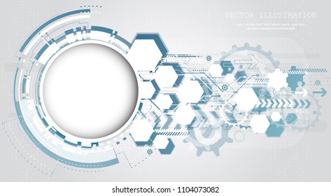 Engineering technology various blue elements witn geometric shape, digital space for content, network, business tech presentation on light background, futuristic interface. vector ilustration