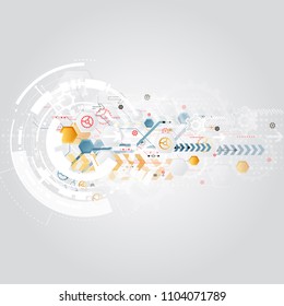 Engineering technology various multicolor elements witn geometric shape, Digital space for content, network, business tech presentation on light background, futuristic interface. vector illustration