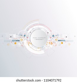 Engineering technology various multicolor elements witn geometric shape, Digital space for content, network, business tech presentation on light background, futuristic interface. vector illustration