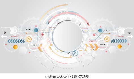 Engineering technology various multicolor elements witn geometric shape, Digital space for content, network, business tech presentation on light background, futuristic interface. vector illustration