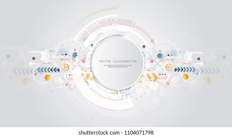Engineering technology various multicolor elements witn geometric shape, Digital space for content, network, business tech presentation on light background, futuristic interface. vector illustration