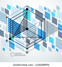 Engineering technology vector blue wallpaper made with 3D cubes and lines. Engineering technological wallpaper made with honeycombs. Abstract technical background.
