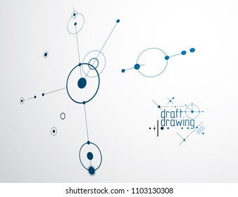 Engineering technology vector wallpaper made with circles and lines. Technical drawing abstract background.