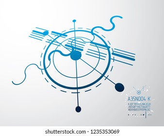 Engineering technology vector wallpaper made with circles and lines. Technical drawing abstract background. Art graphic illustration.
