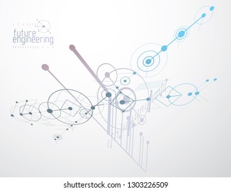 Engineering technology vector wallpaper made with circles and lines. Technical drawing abstract background.