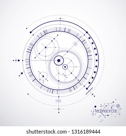 Engineering technology vector wallpaper made with circles and lines. Technical drawing abstract background.