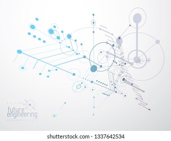 Engineering technology vector wallpaper made with circles and lines. Technical drawing abstract background.